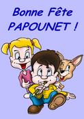 Joyeuse fête Papounet avec ses enfants et un animal